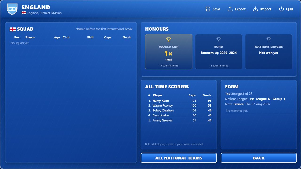 National team page